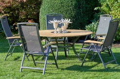 HARTMAN Provence / Raffaelo Garten-Essgruppe, xerix/anthrazit, Alu/Teakholz, ⌀150cm, 5 Klappstühle, inkl. Eiskühler