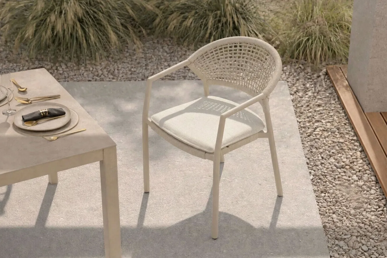 HARTMAN Shades of Colour Taragona Gartensessel, sand/beige, Alu/Polyester/Rope-Geflecht, 58 x 62 x 79 cm, stapelbar