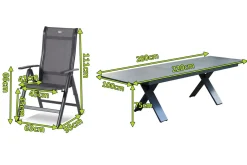 HARTMAN Sondermodell Xanadu / Alice Comfort Garten-Essgruppe, xerix/anthrazit, Alu/Glaskeramik, 8 Klappstühle, 220/280x100cm