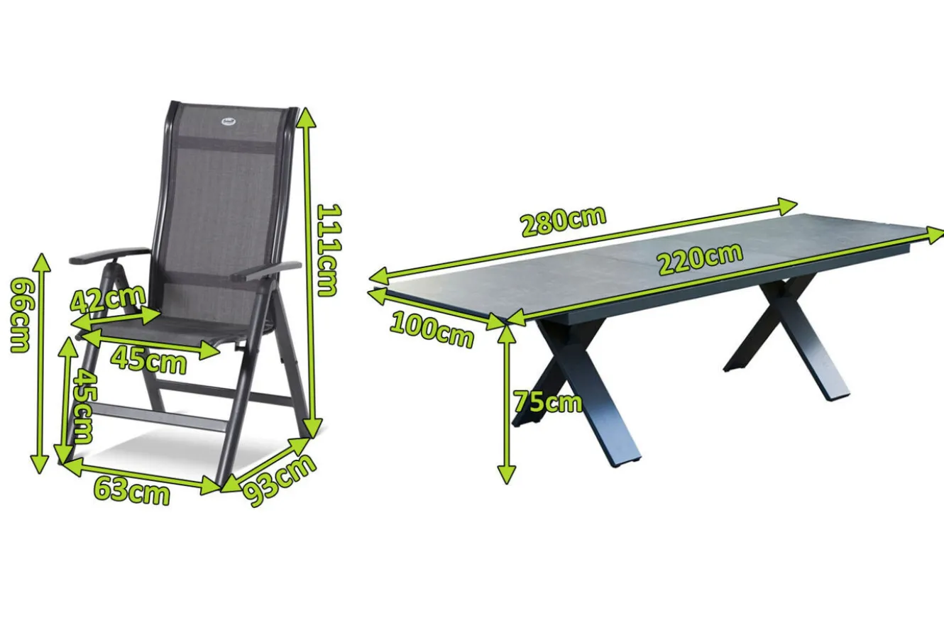 HARTMAN Sondermodell Xanadu / Alice Comfort Garten-Essgruppe, xerix/anthrazit, Alu/Glaskeramik, 8 Klappstühle, 220/280x100cm