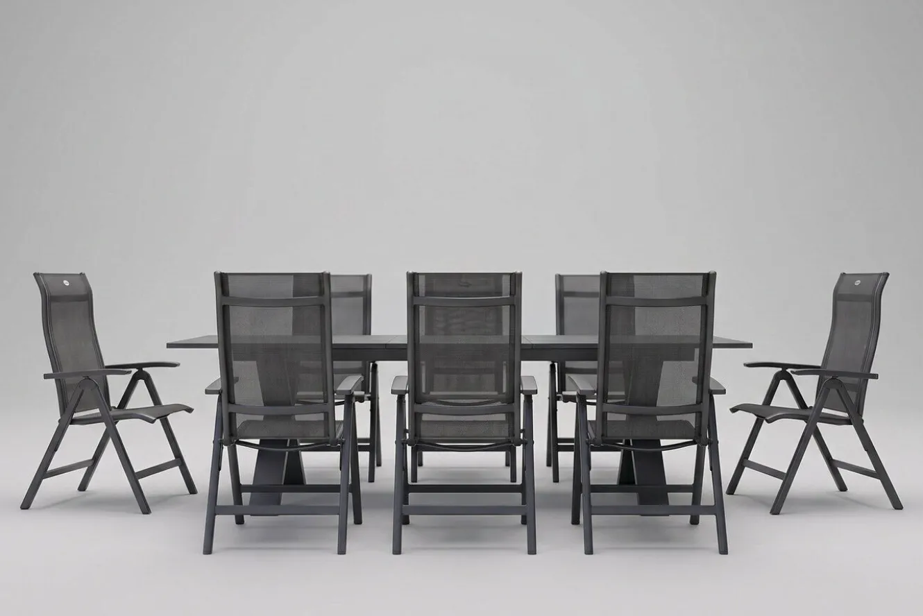 HARTMAN Sondermodell Xanadu / Alice Comfort Garten-Essgruppe, xerix/anthrazit, Alu/Glaskeramik, 8 Klappstühle, 220/280x100cm