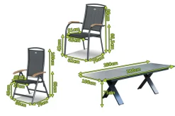 HARTMAN Sondermodell Xanadu / Raffaelo Garten-Essgruppe, xerix/anthrazit, Alu/Glaskeramik, 2 Stapelsessel, 6 Klappstühle, 220/280x100cm