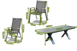 HARTMAN Sondermodell Xanadu / Aruba Garten-Essgruppe, xerix/anthrazit, Alu/Glaskeramik, 8 Stapelsessel, 2 Klappstühle, 220/280x100cm