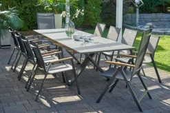 HARTMAN Sondermodell Xanadu / Aruba Garten-Essgruppe, xerix/anthrazit, Alu/Glaskeramik, 8 Stapelsessel, 2 Klappstühle, 220/280x100cm