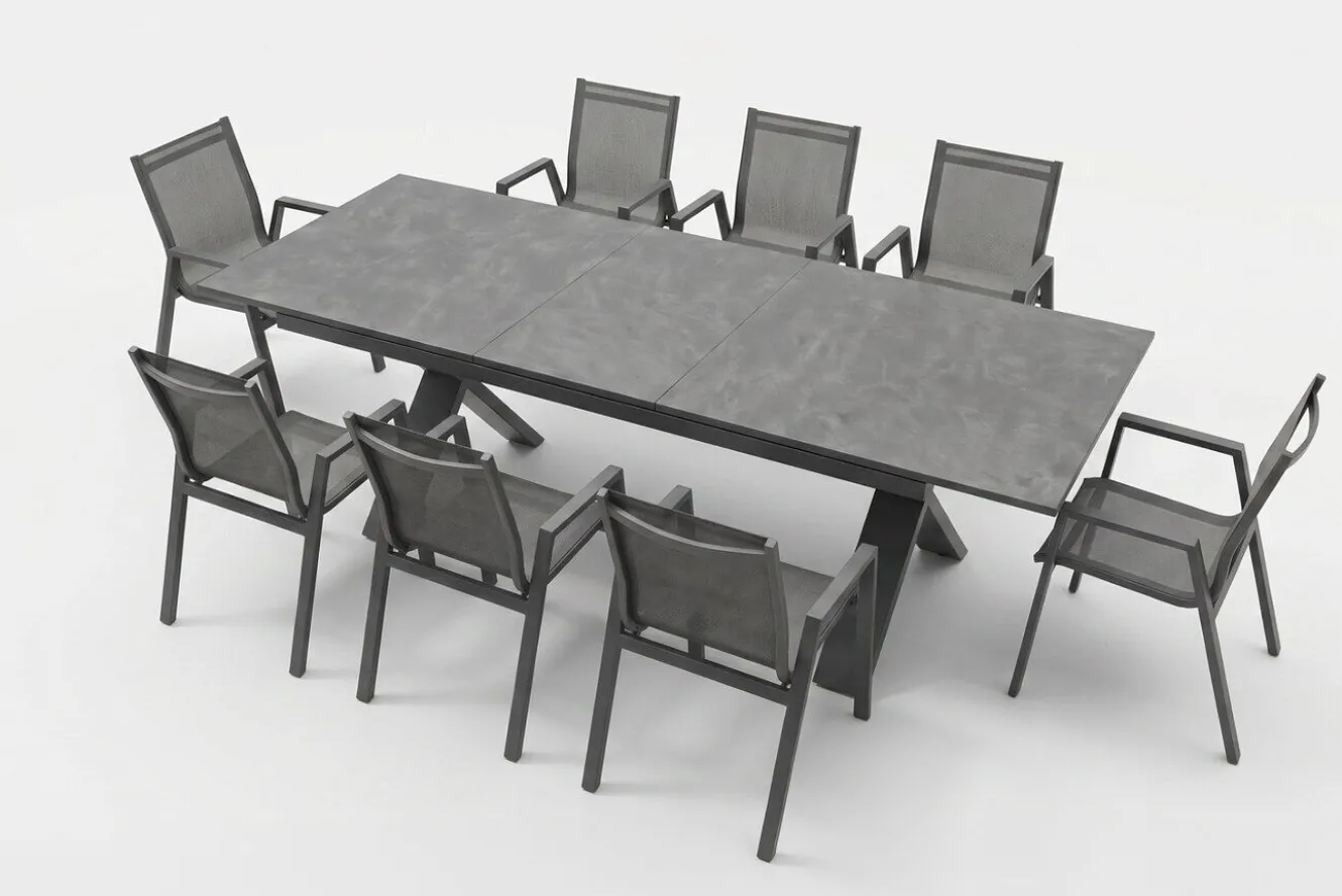 HARTMAN Sondermodell Xanadu / Aruba Garten-Essgruppe, xerix/anthrazit, Alu/Glaskeramik, 8 Stapelsessel, 220/280x100cm