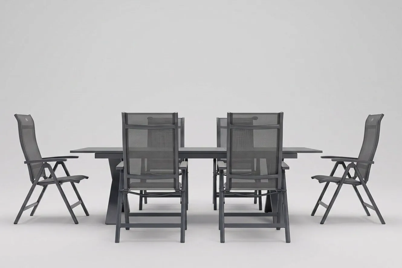 HARTMAN Sondermodell Xanadu / Alice Comfort Garten-Essgruppe, xerix/anthrazit, Alu/Glaskeramik, 6 Klappstühle, 220/280x100cm