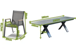 HARTMAN Sondermodell Xanadu / Aruba Set, xerix/anthrazit, Alu/Glaskeramik, 6 Stapelsessel, 220/280x100cm
