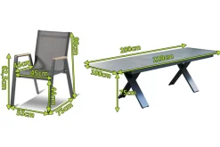 HARTMAN Sondermodell Xanadu / Aruba Set, xerix/anthrazit, Alu/Glaskeramik, 6 Stapelsessel, 220/280x100cm
