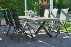 HARTMAN Sondermodell Xanadu / Alice Garten-Essgruppe, xerix/schwarz, Alu/Glaskeramik, 4x4 Textilen, 6 Klappstühle, 220/280x100cm
