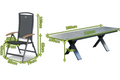HARTMAN Sondermodell Xanadu / Raffaelo Garten-Essgruppe, xerix/anthrazit, Alu/Glaskeramik, 8 Klappstühle, 220/280x100cm