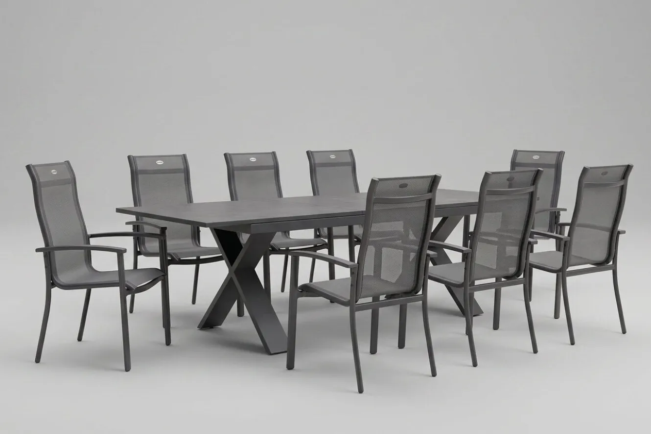 HARTMAN Sondermodell Xanadu / Alice Comfort Set, xerix/anthrazit, Alu/Glaskeramik, 8 Stapelsessel, 220/280x100cm