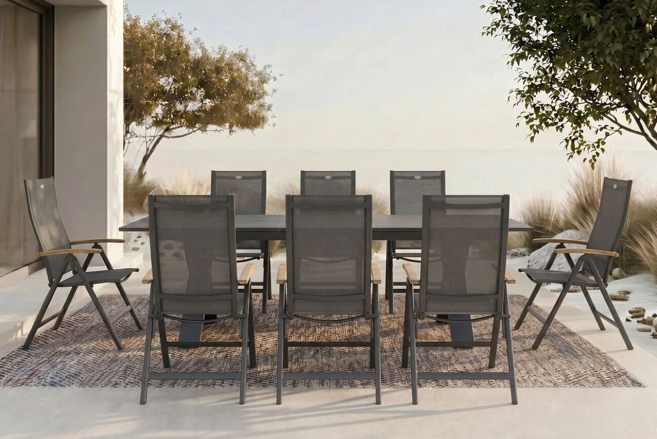 HARTMAN Sondermodell Xanadu / Aruba Garten-Essgruppe, xerix/anthrazit, Alu/Glaskeramik, 8 Klappstühle, 220/280x100cm
