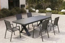 HARTMAN Sondermodell Xanadu / Aruba Garten-Essgruppe, xerix/anthrazit, Alu/Glaskeramik, 6 Stapelsessel, 220/280x100cm