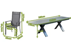HARTMAN Sondermodell Xanadu / Alice Comfort Set, xerix/anthrazit, Alu/Glaskeramik, 10 Stapelsessel, 220/280x100cm