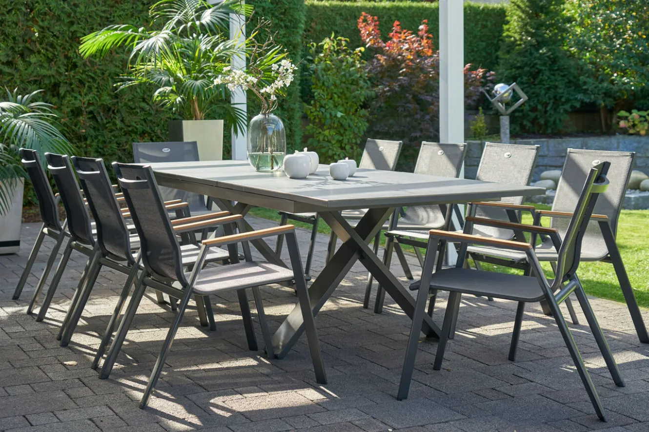 HARTMAN Sondermodell Xanadu / Aruba Set, xerix/anthrazit, Alu/Glaskeramik, 10 Stapelsessel, 220/280x100cm