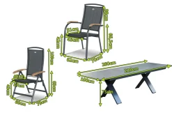HARTMAN Sondermodell Xanadu / Raffaelo Garten-Essgruppe, xerix/anthrazit, Alu/Glaskeramik, 8 Stapelsessel, 2 Klappstühle, 220/280x100cm