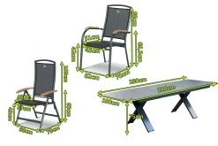 HARTMAN Sondermodell Xanadu / Raffaelo Garten-Essgruppe, xerix/anthrazit, Alu/Glaskeramik, 8 Stapelsessel, 2 Klappstühle, 220/280x100cm