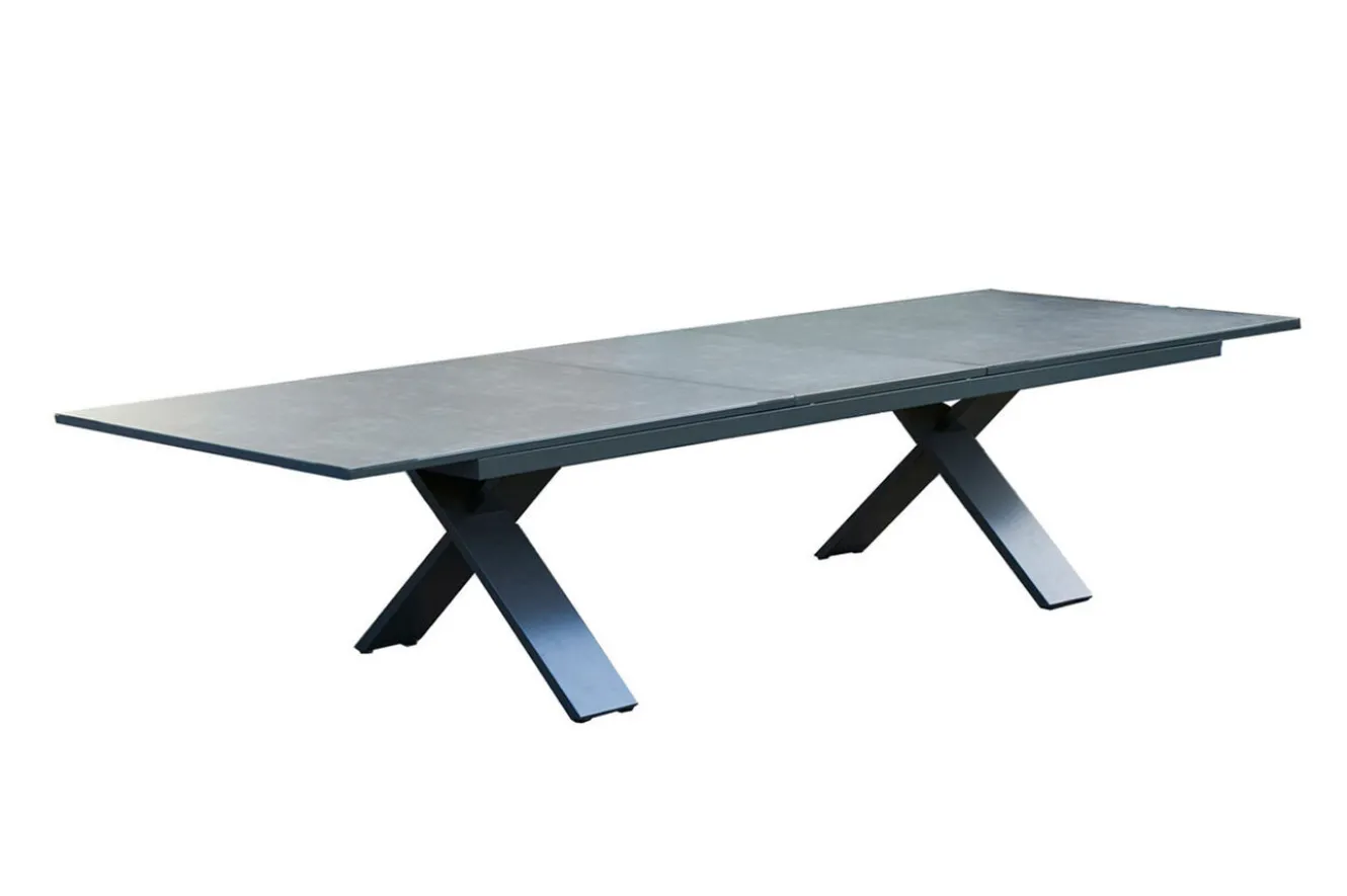 HARTMAN Sondermodell Xanadu / Primo Garten-Essgruppe, xerix/natur, Alu/Teak/Glaskeramik, 8 Klappstühle, 220/280x100cm, X-Gestell, Teak Armlehnen