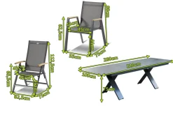 HARTMAN Sondermodell Xanadu / Aruba Garten-Essgruppe, xerix/anthrazit, Alu/Glaskeramik, 6 Stapelsessel, 2 Klappstühle, 220/280x100cm