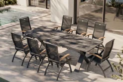 HARTMAN Sondermodell Xanadu / Da Vinci Garten-Essgruppe, xerix/anthrazit, Alu/Glaskeramik, 8 Klappstühle, 220/280x100cm