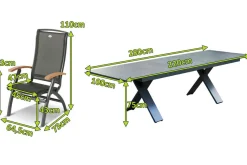 HARTMAN Sondermodell Xanadu / Da Vinci Garten-Essgruppe, xerix/anthrazit, Alu/Glaskeramik, 8 Klappstühle, 220/280x100cm