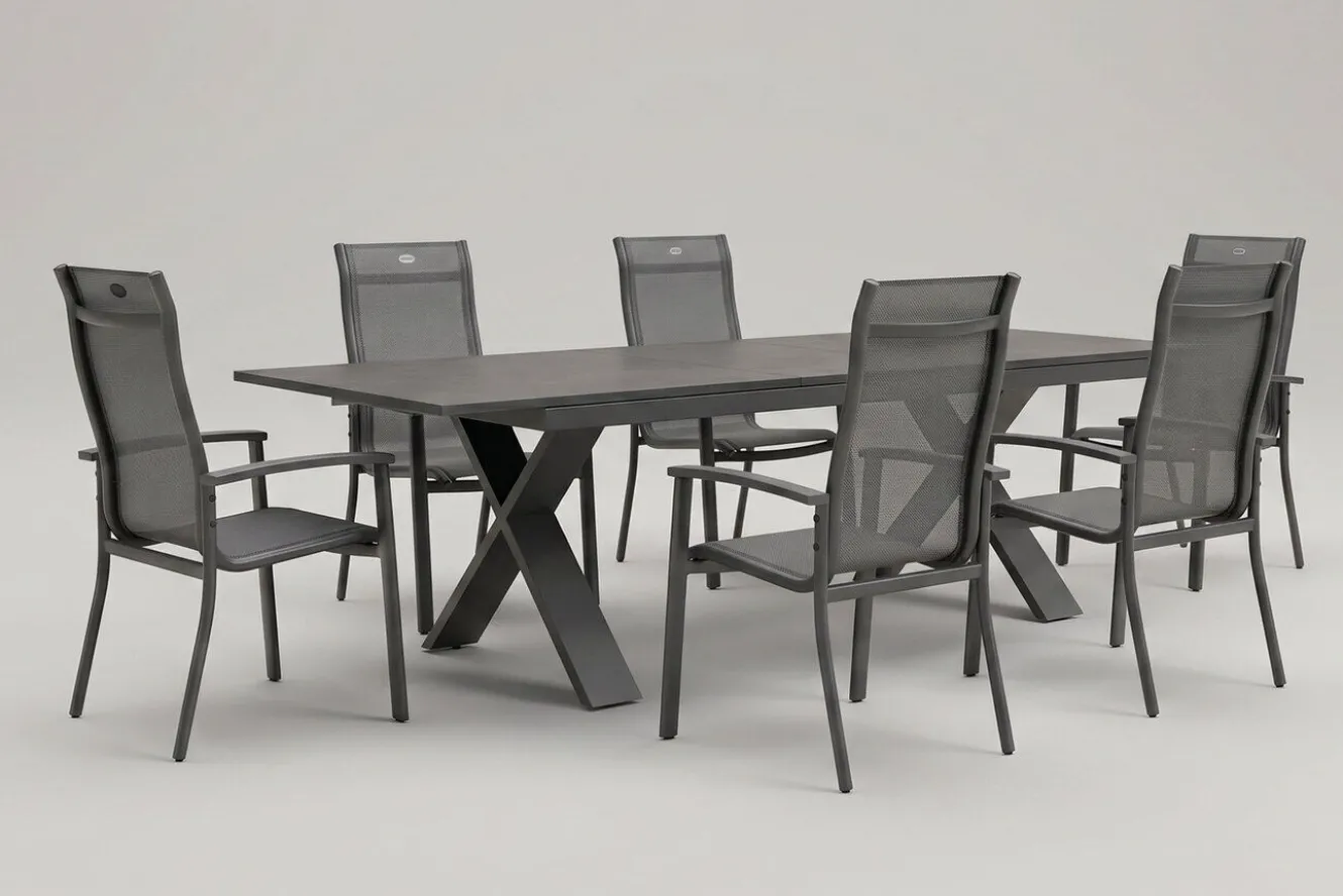 HARTMAN Sondermodell Xanadu / Alice Comfort Set, xerix/anthrazit, Alu/Glaskeramik, 6 Stapelsessel, 220/280x100cm
