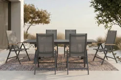 HARTMAN Sondermodell Xanadu / Aruba Garten-Essgruppe, xerix/anthrazit, Alu/Glaskeramik, 6 Klappstühle, 220/280x100cm