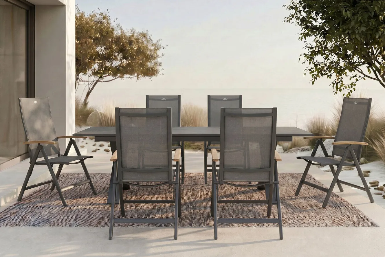 HARTMAN Sondermodell Xanadu / Aruba Garten-Essgruppe, xerix/anthrazit, Alu/Glaskeramik, 6 Klappstühle, 220/280x100cm