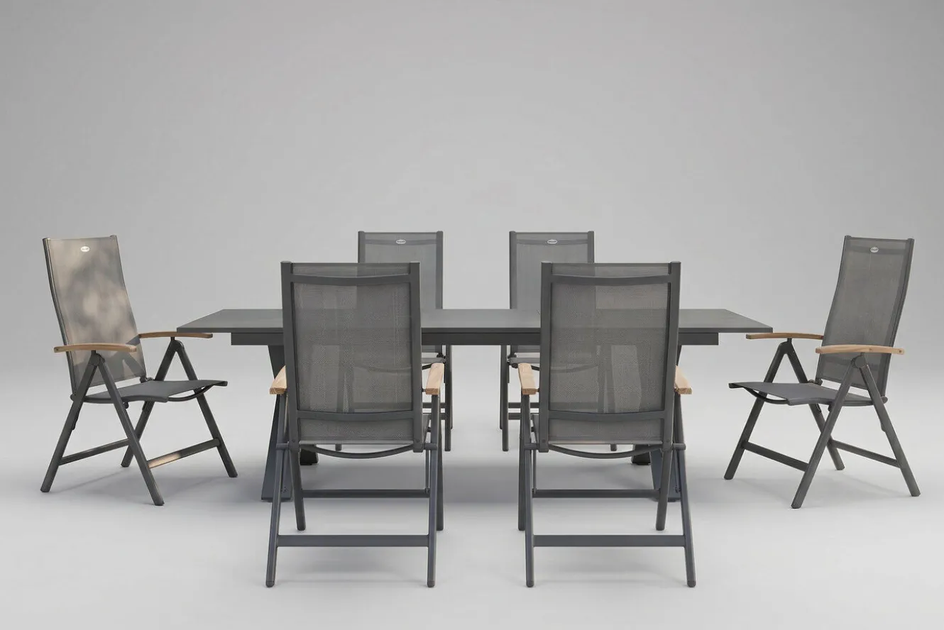 HARTMAN Sondermodell Xanadu / Aruba Garten-Essgruppe, xerix/anthrazit, Alu/Glaskeramik, 6 Klappstühle, 220/280x100cm