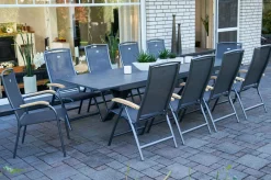 HARTMAN Sondermodell Xanadu / Raffaelo Garten-Essgruppe, xerix/anthrazit, Alu/Glaskeramik, 2 Stapelsessel, 8 Klappstühle, 220/280x100cm