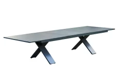 HARTMAN Sondermodell Xanadu / Primo Garten-Essgruppe, xerix/natur, Alu/Teak/Glaskeramik, 10 Klappstühle, 220/280x100cm, X-Gestell, Teak Armlehnen