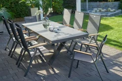 HARTMAN Sondermodell Xanadu / Aruba Garten-Essgruppe, xerix/anthrazit, Alu/Glaskeramik, 2 Stapelsessel, 6 Klappstühle, 220/280x100cm