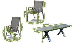 HARTMAN Sondermodell Xanadu / Aruba Garten-Essgruppe, xerix/anthrazit, Alu/Glaskeramik, 2 Stapelsessel, 8 Klappstühle, 220/280x100cm