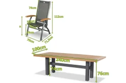 HARTMAN Sondermodell Yasmani / Primo Garten-Essgruppe, xerix/natur, Alu/Teak/Glaskeramik, 8 Klappstühle, 220/280x100cm, Teak Armlehnen