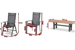 HARTMAN Sondermodell Yasmani/Alice Comfort Garten-Essgruppe, xerix, Alu/Teakholz, 240x100cm, 6 Stapel-, 2 Klappstühle