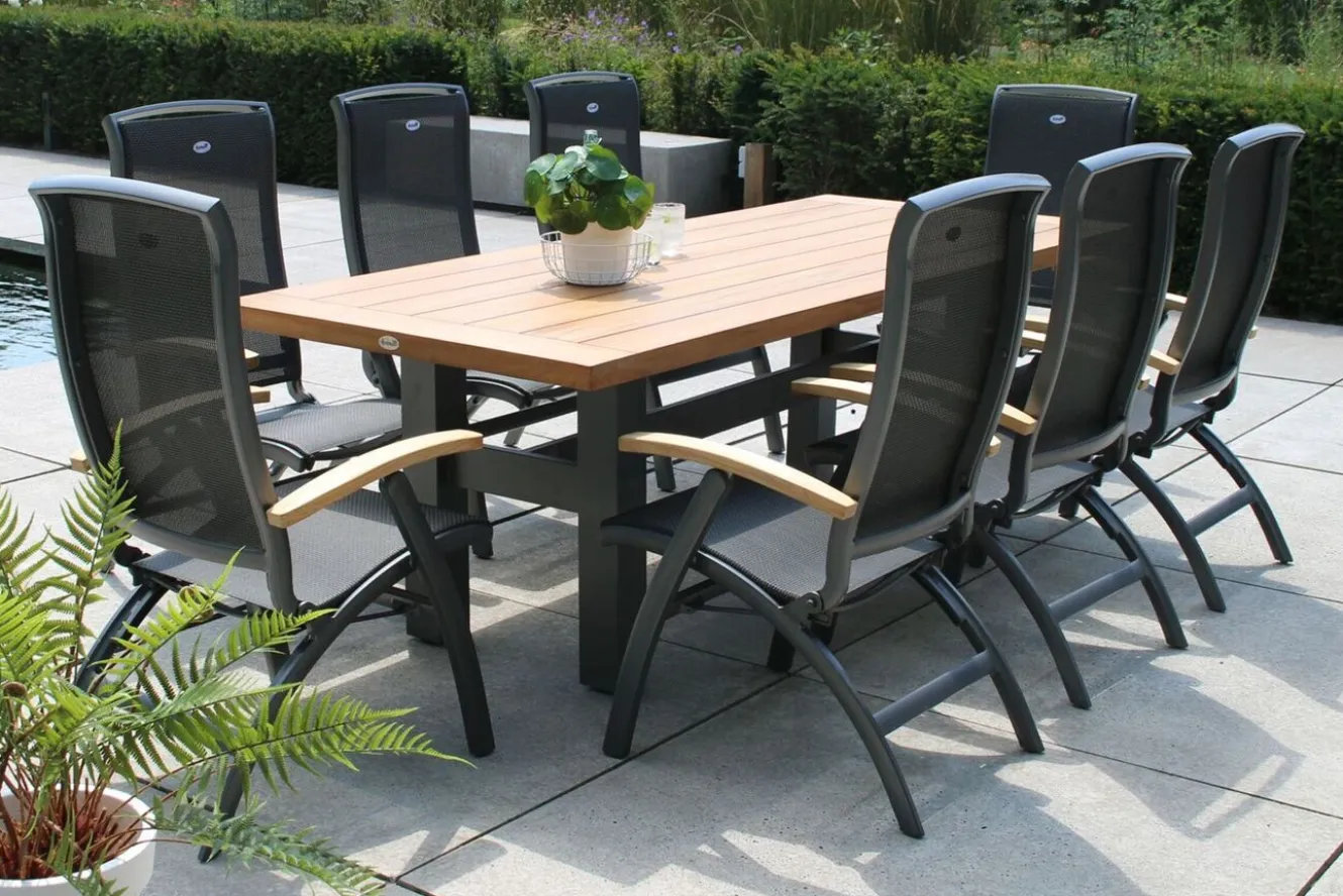 HARTMAN Sondermodell Yasmani/Da Vinci Garten-Essgruppe, xerix, Alu/Teakholz, 240x100cm, 8 Klappstühle