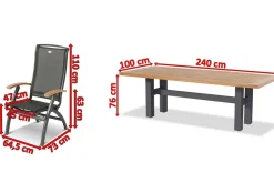 HARTMAN Sondermodell Yasmani/Da Vinci Garten-Essgruppe, xerix, Alu/Teakholz, 240x100cm, 6 Klappstühle