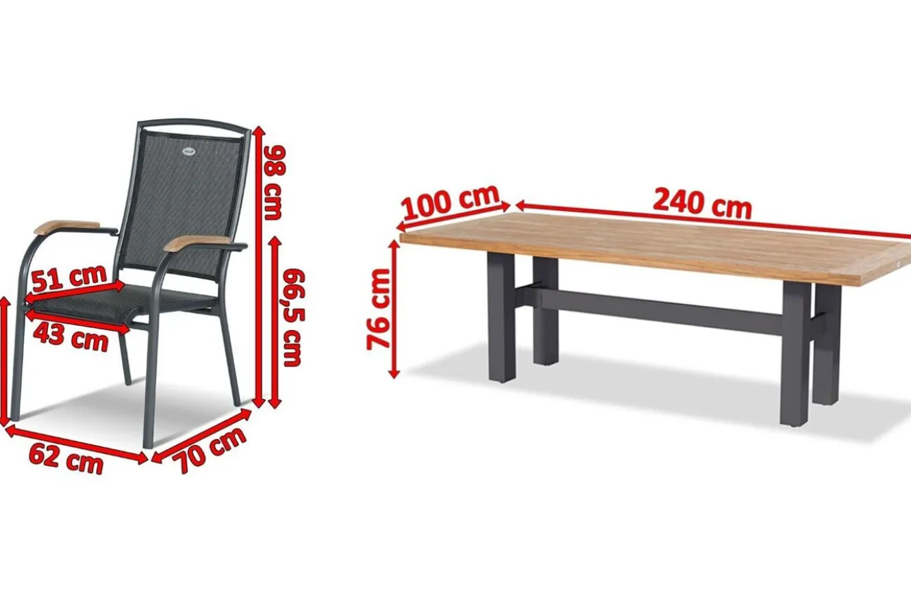HARTMAN Sondermodell Yasmani/Raffaelo Garten-Essgruppe, xerix, Alu/Teakholz, 240x100cm, 8 Stapelsessel