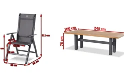 HARTMAN Sondermodell Yasmani/Alice Comfort Garten-Essgruppe, xerix, Alu/Teakholz, 240x100cm, 6 Klappstühle
