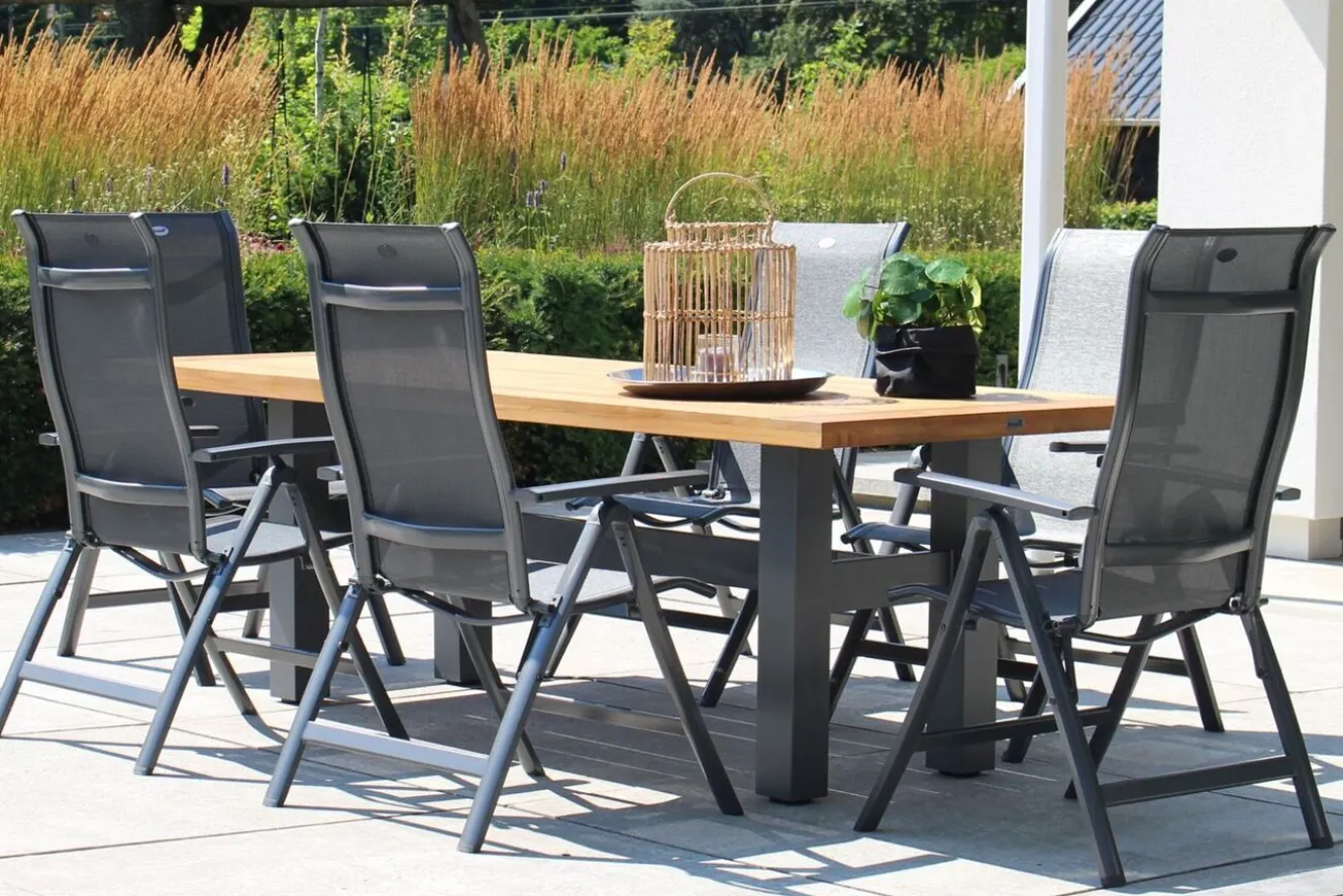HARTMAN Sondermodell Yasmani/Alice Comfort Garten-Essgruppe, xerix, Alu/Teakholz, 240x100cm, 6 Klappstühle