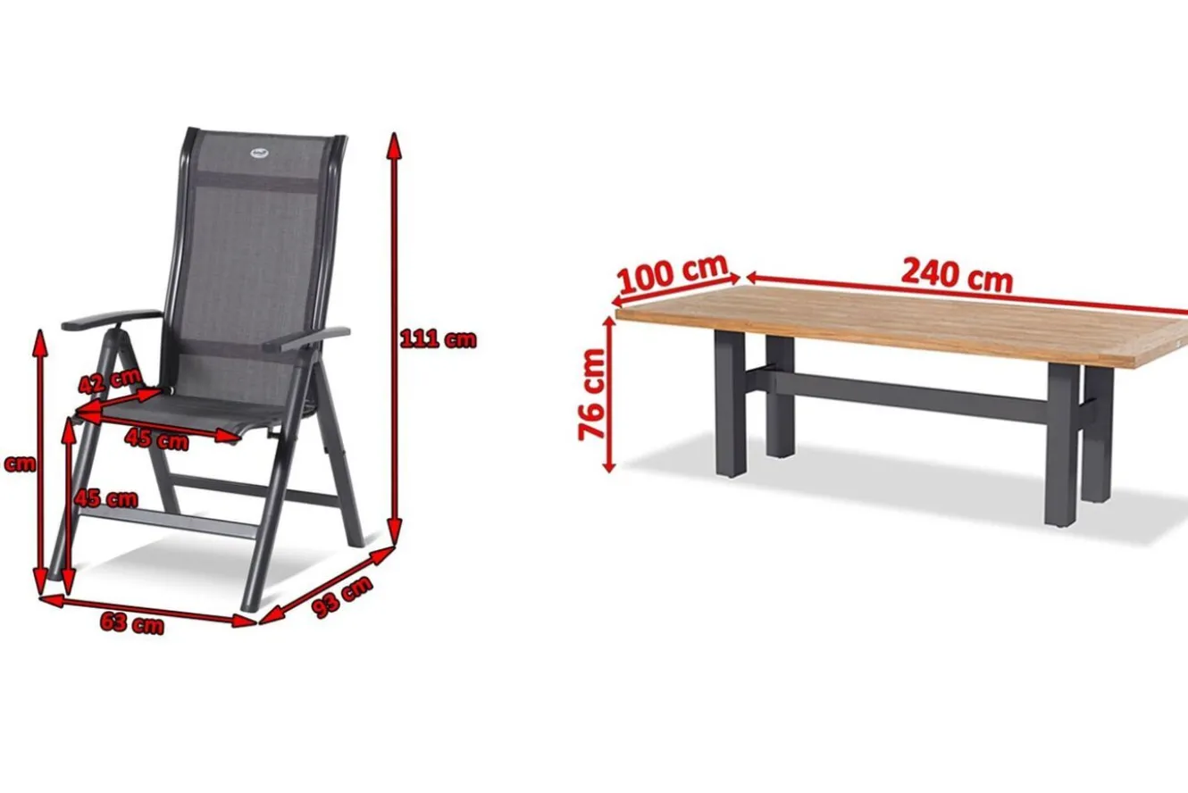 HARTMAN Sondermodell Yasmani/Alice Comfort Garten-Essgruppe, xerix, Alu/Teakholz, 240x100cm, 6 Klappstühle