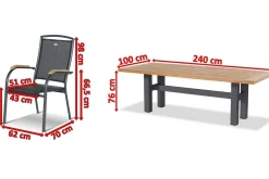 HARTMAN Sondermodell Yasmani/Raffaelo Garten-Essgruppe, xerix, Alu/Teakholz, 240x100cm, 6 Stapelsessel