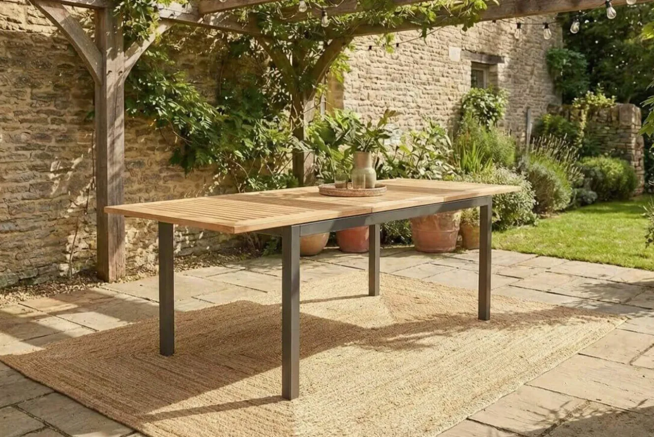 HARTMAN South Wales Ausziehtisch, xerix/natur, Alu/Teak, 150/210x90cm, mit Synchronauszug