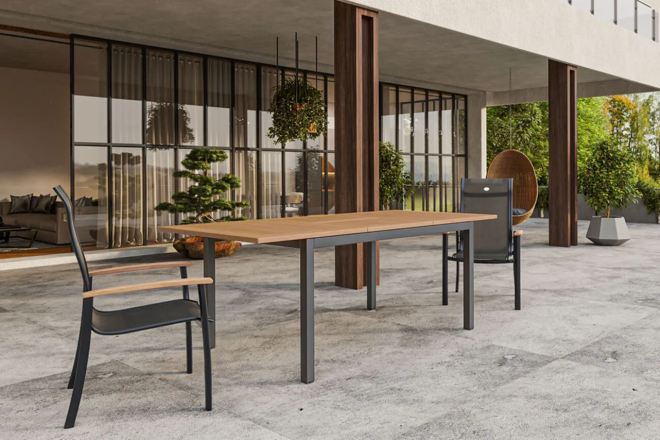 HARTMAN South Wales Ausziehtisch, xerix/natur, Alu/Teak, 150/210x90cm, mit Synchronauszug