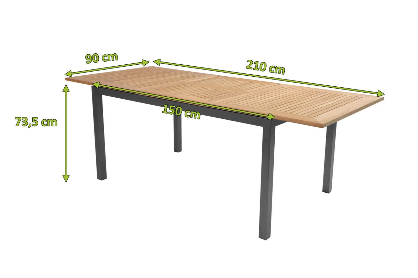 HARTMAN South Wales Ausziehtisch, xerix/natur, Alu/Teak, 150/210x90cm, mit Synchronauszug