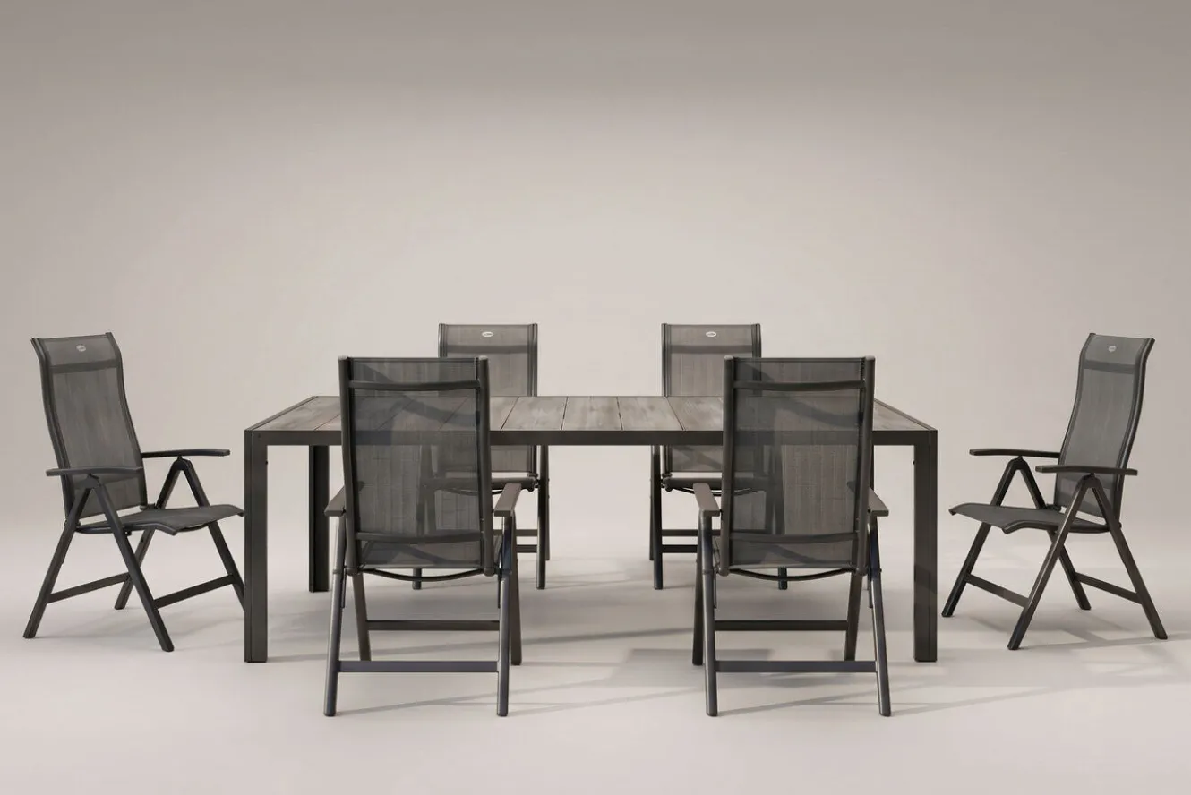HARTMAN Tanger/Alice Comfort Garten-Essgruppe, xerix/grey wood, Aluminium/Keramik, 228x105cm, 6 Klappstühle