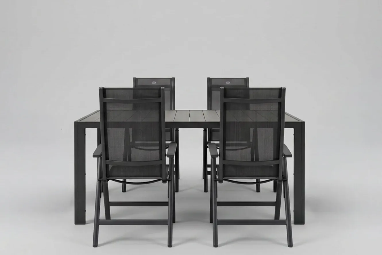HARTMAN Tanger/Alice Comfort Garten-Essgruppe, xerix/grey wood, Aluminium/Keramik, 168x105cm, 4 Klappstühle