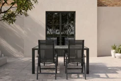HARTMAN Tanger/Alice Comfort Garten-Essgruppe, xerix/grey wood, Aluminium/Keramik, 168x105cm, 4 Klappstühle