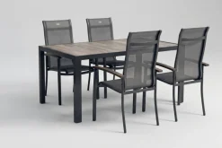HARTMAN Tanger/Alice Comfort Garten-Essgruppe, xerix/grey wood, Aluminium/Keramik, 168x105cm, 4 Stapelsessel