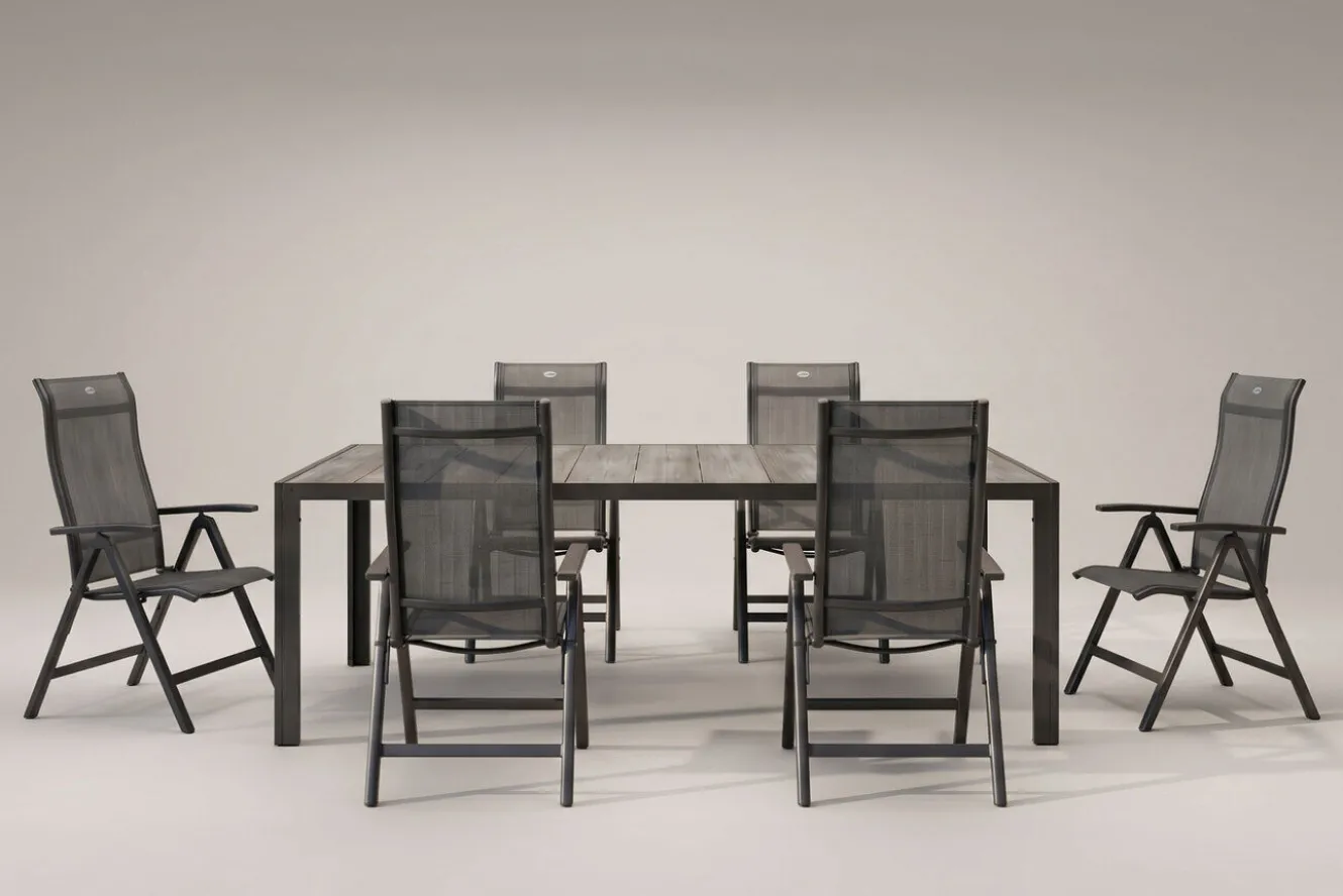 HARTMAN Tanger/Alice Comfort Garten-Essgruppe, xerix/grey wood, Aluminium/Keramik, 228x105cm, 6 Stapelsessel